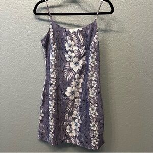 Vintage Halekulani Purple Hibiscus Hawaiian Spaghetti Strap Dress Mini Sundress